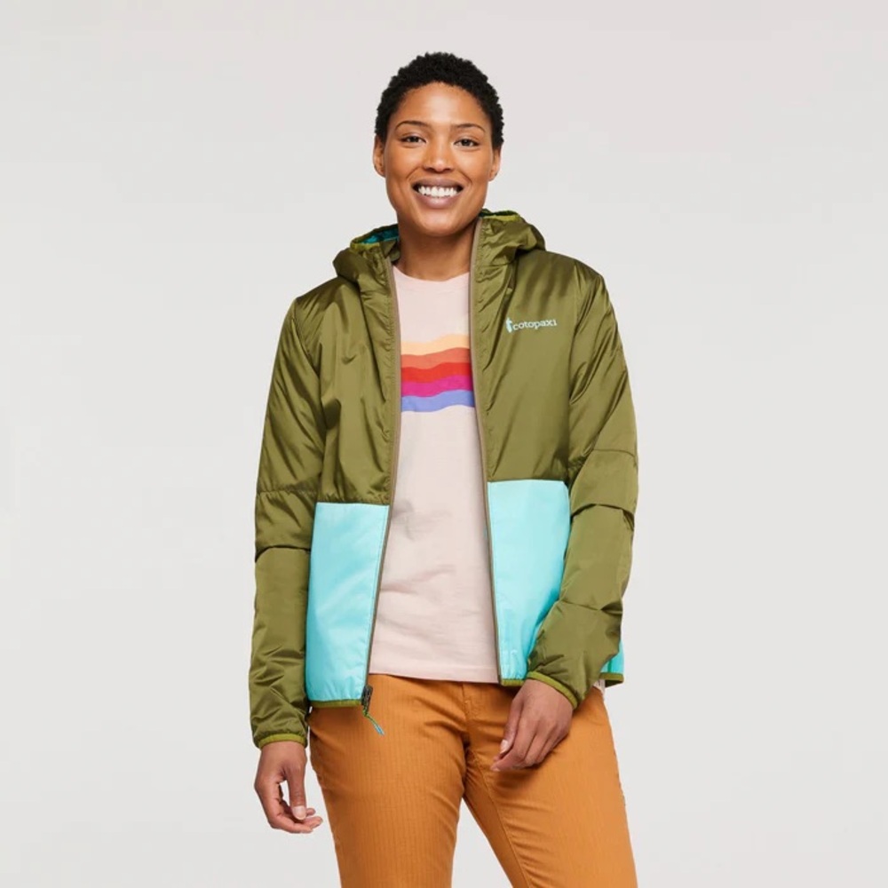 Cotopaxi Teca Calido Olive and Aqua Hooded Jacket